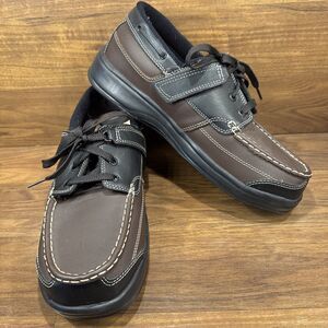 Orthofeet Mens Leather 11-1/2 X-wide 422 Boat Shoe Loafer Brown/Black